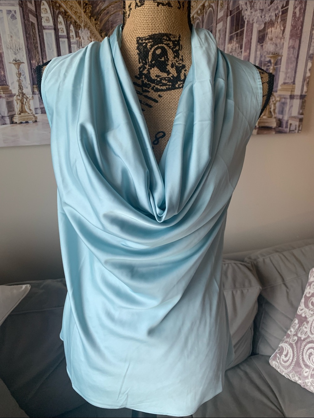 Boston Proper Light Blue Satin Drape Cowl Neck Camisole